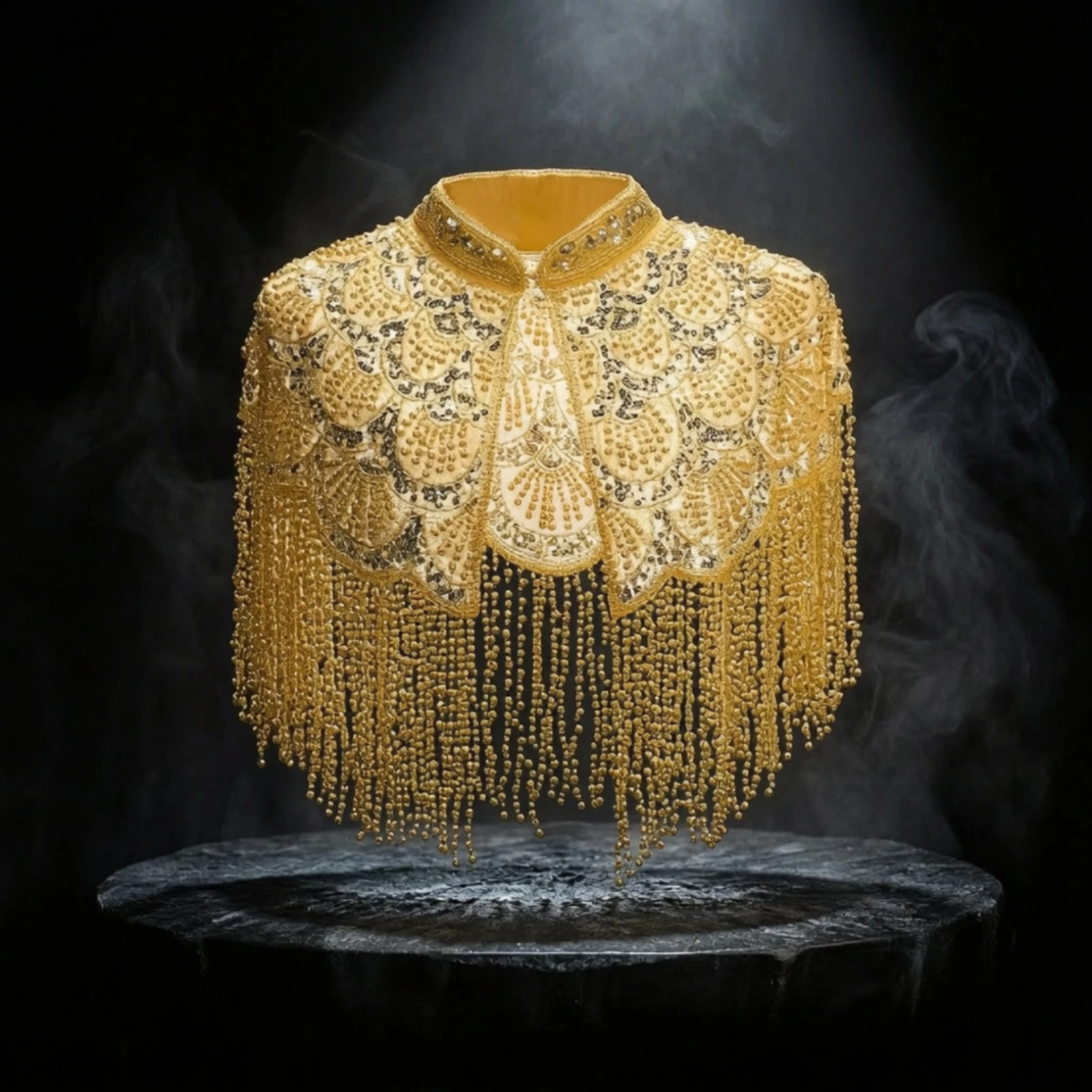 Cape with Bead Fringe Shimmering Cape with Fringe Dress Shawl Cropped Wrap Ornate for Women, Evening Parties, Weddings