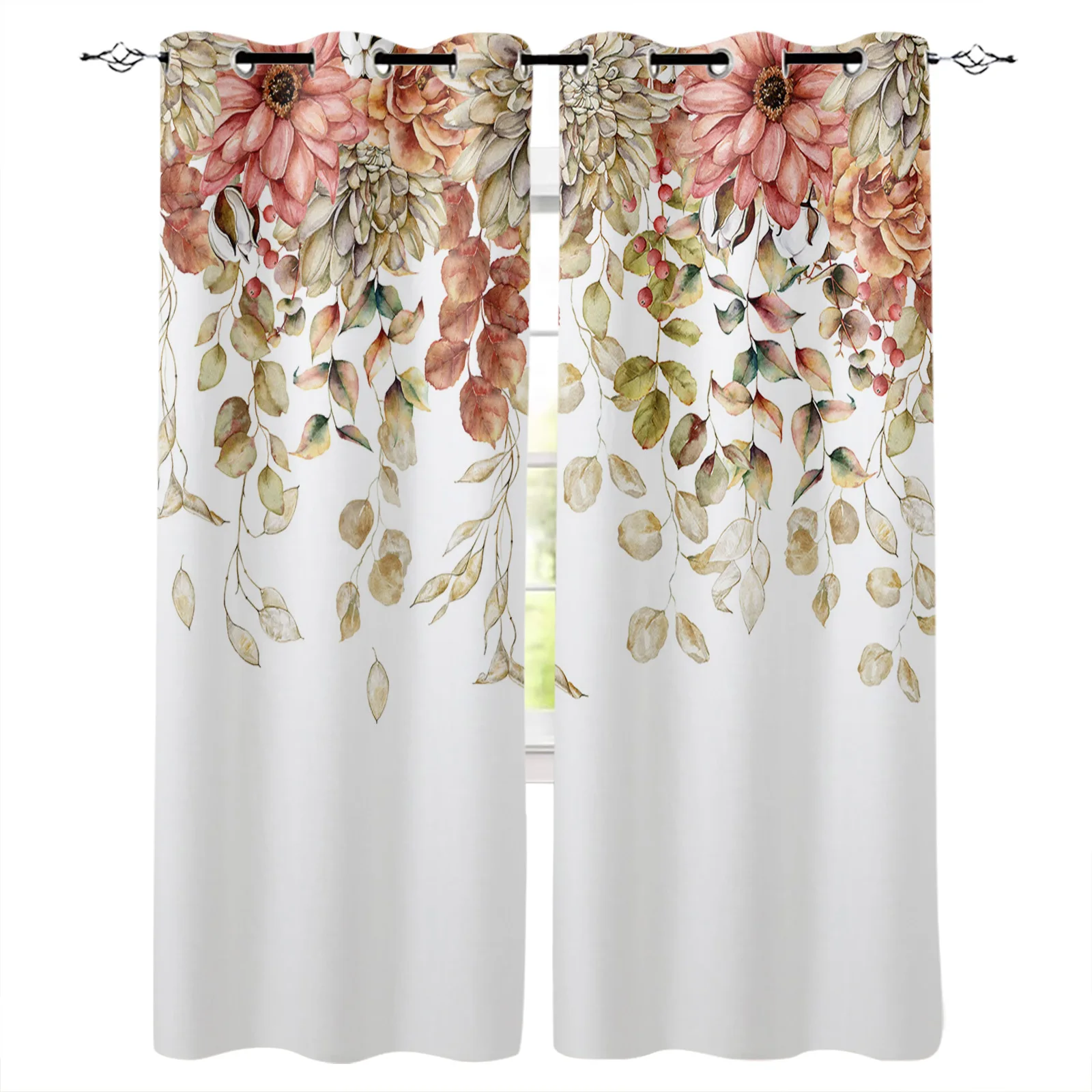 Eucalyptus Idyllic Deciduous Dahlia Rose  European Curtains for Living Room Festival Window Curtain Bedroom Drapes Window Panels