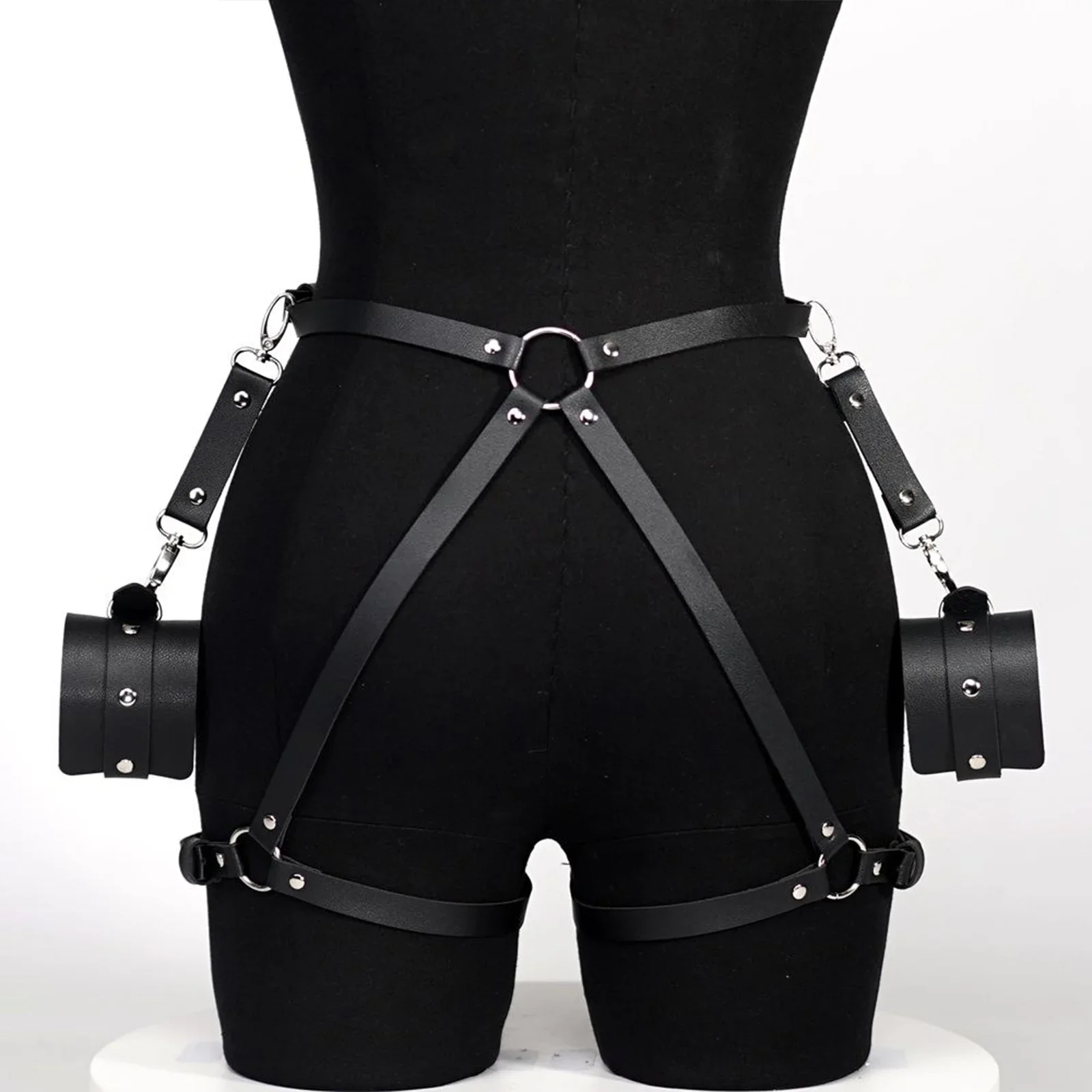 Kit de cuero BDSM para parejas, esposas, Juguetes sexuales, juegos para parejas, arnés corporal, puños, correas de Bondage, Juguetes sexuales