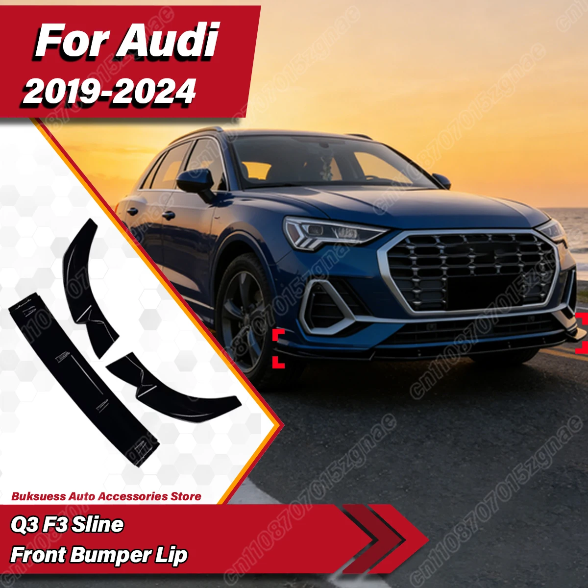 

For Audi Q3 F3 Sline 2019 2020 2021 2022 2023 2024 Car Front Bumper Spoiler Lip Splitter Lower Lip Protection Plate Body Kit