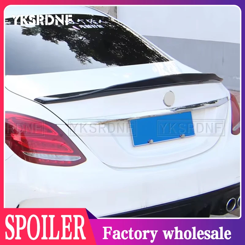 For Benz C Class W205 Spoiler C63 C180 C200 C250 C260 2014--2020 Year Sedan Glossy Black Real Carbon Fiber Rear Wing