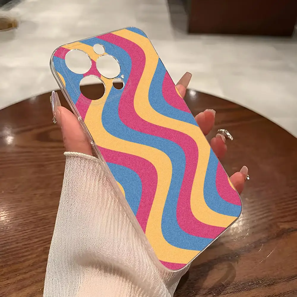 Funda de teléfono con ondas arcoíris para iphone, carcasa transparente para iphone 14Pro, 16, 15, 11, 12, 14 Pro Max, Mini, 8 Plus, XR, XS, SE2020