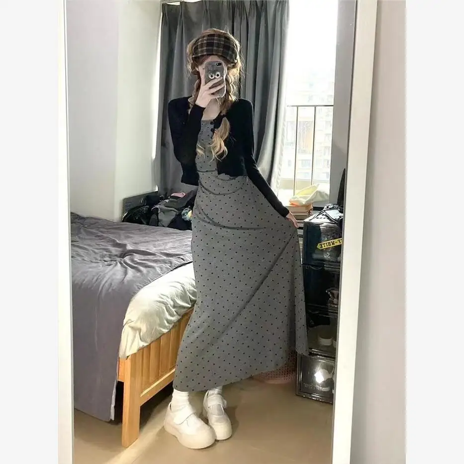 

Летний комплект Pure Desire ey с ремешками в горошек, женский длинный солнцезащитный кардиган Bla, модный женский наряд Ele