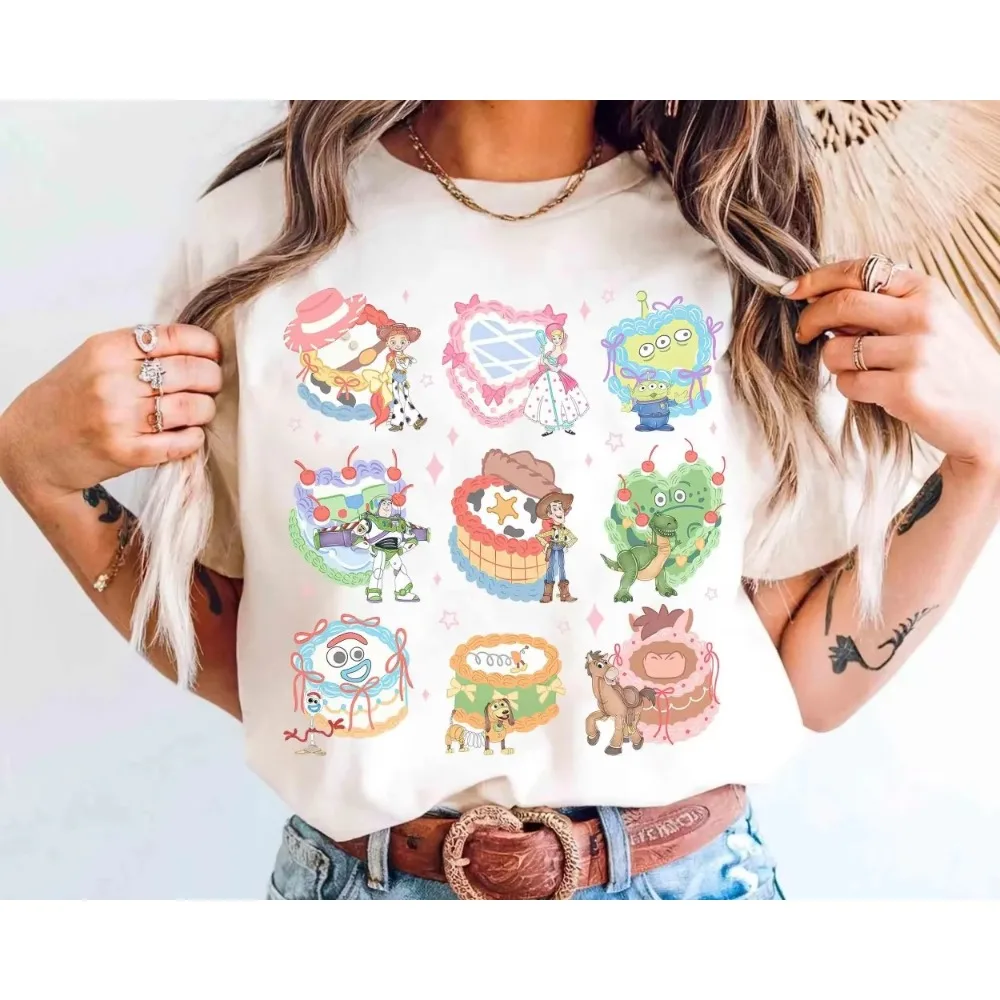 المائية ديزني قصة لعبة كعكة قميص بيكسار توي ستوري لاند قميص وودي جيسي الطنانة الغريبة ريكس المرأة الرجال القطن تي شيرت مطبوع