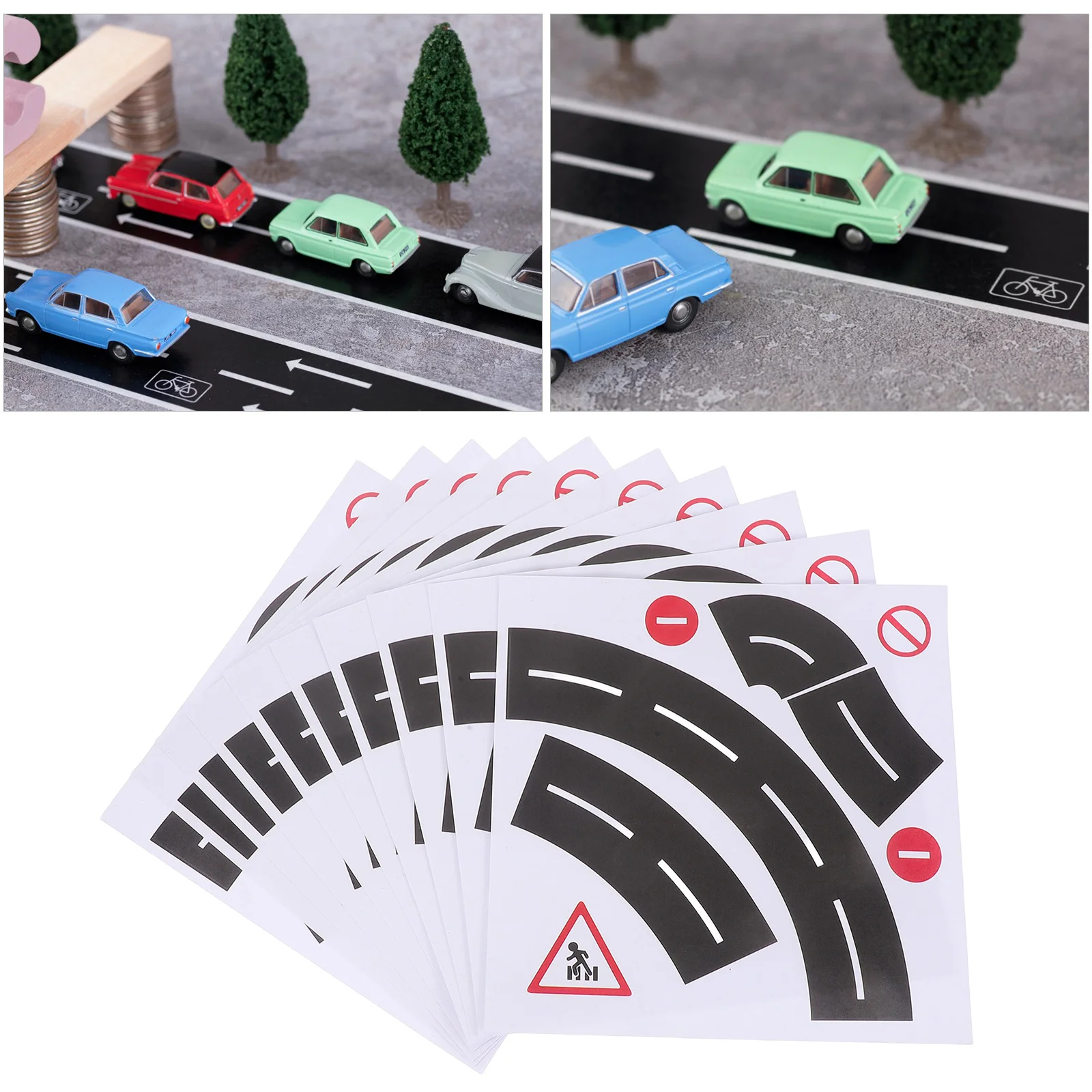 10 세트 곡선 도로 스티커 교통 표지판 스티커 DIY 접착제 이동식 바닥 벽 데칼 홈 유치원 놀이방