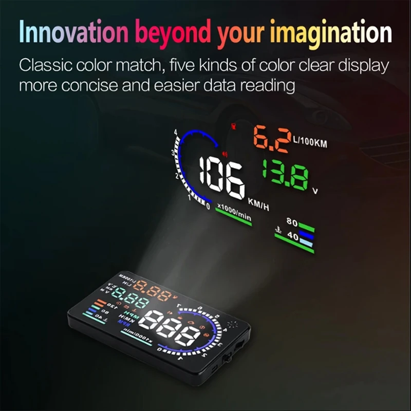 AD 5.5Inch OBD2 HUD Car Head Up Display Black ABS Windshield Speed With Speeding Water Temp RPM Alarm