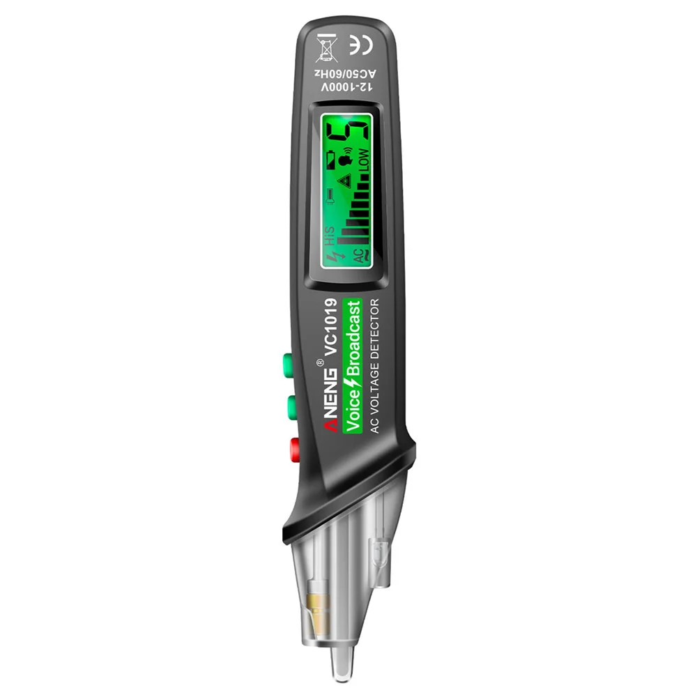 VC1019 Red Laser Test Pen Voice Broadcast Voltage Detector 12-1000V Volt Current Non-Contact Pen Electric Tester Meter Tool