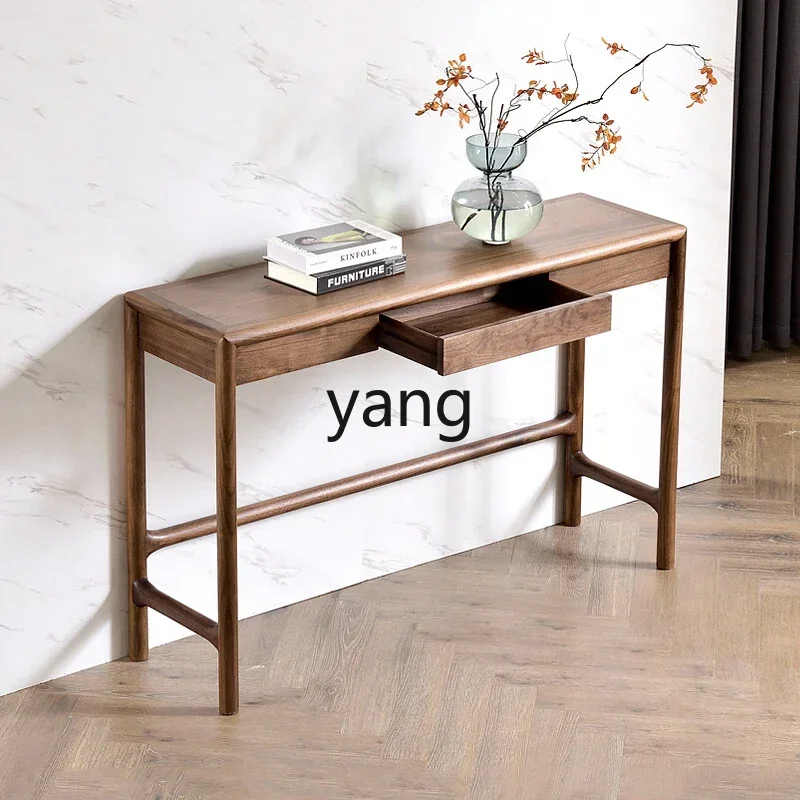 LTT black walnut entrance table all solid wood Chinese strip case living room entrance table very narrow strip table