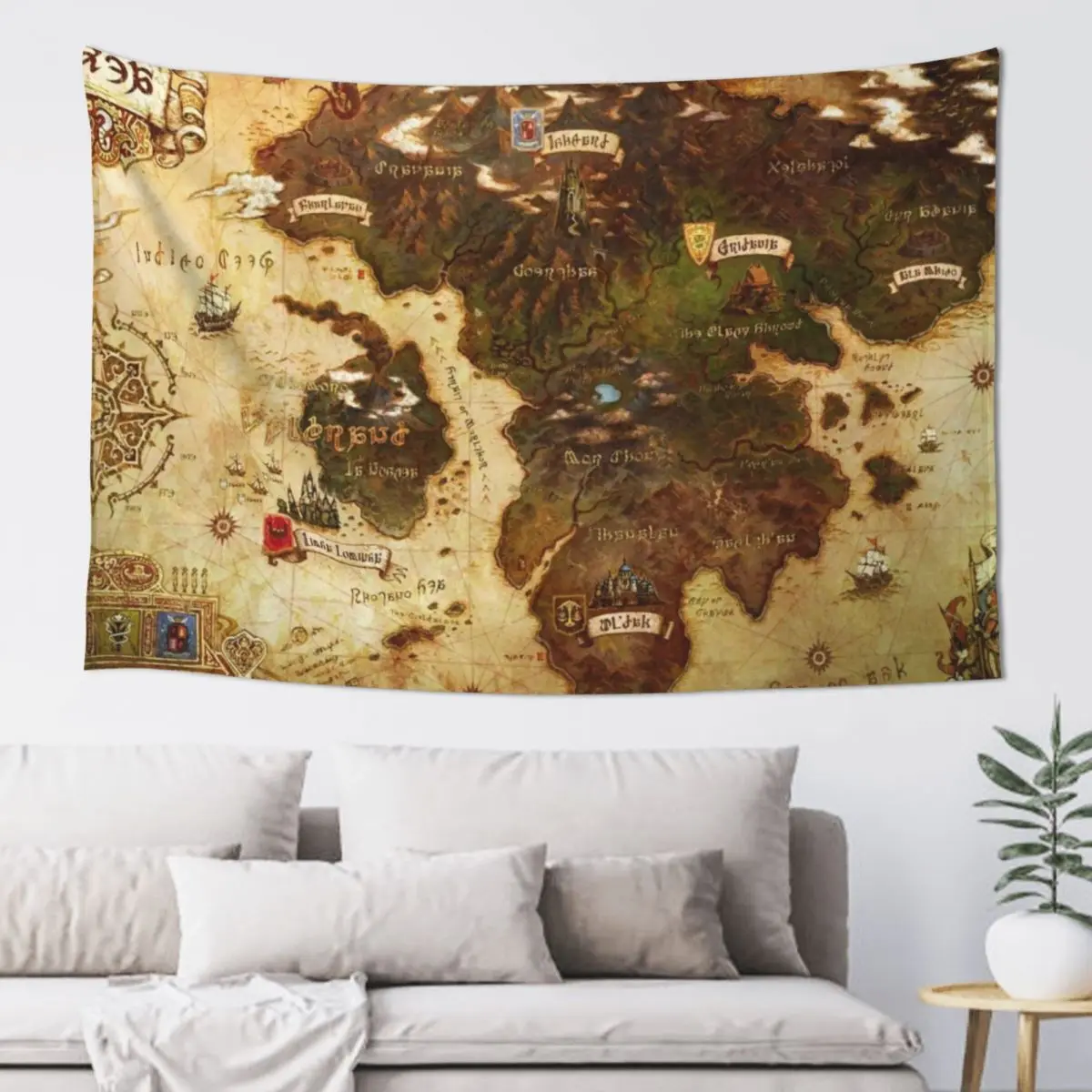 Eorzea FFXIV Map Tapestry Room Decor Aesthetic Tapete For The Wall Decoration For Home Cute Room Decor Tapestry