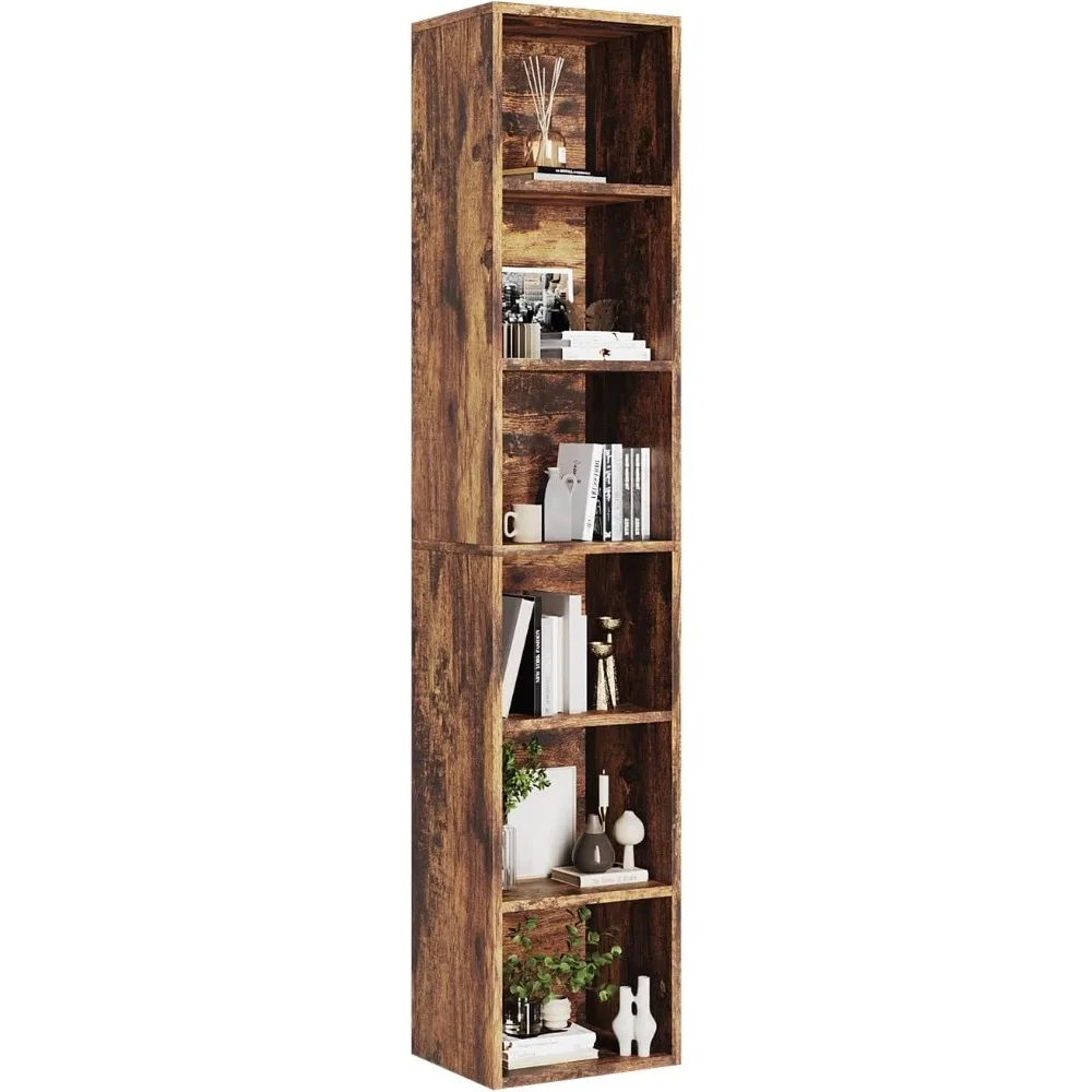 

Tall Narrow Bookshelf, 6-Tier Cube Display Rack, Modern Corner Bookshelf with Storage Space, Storage Cabinet for Home Office.