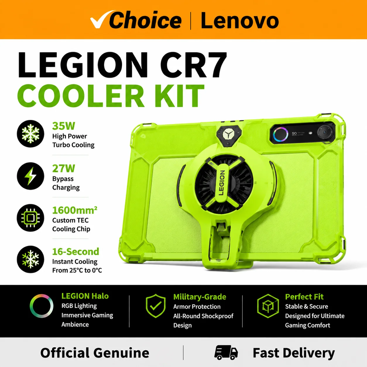 Lenovo LEGION CR7 Tablet Cooler Kit 35W High Power TEC Cooling Fan RGB Gaming Pad Cooling Fan