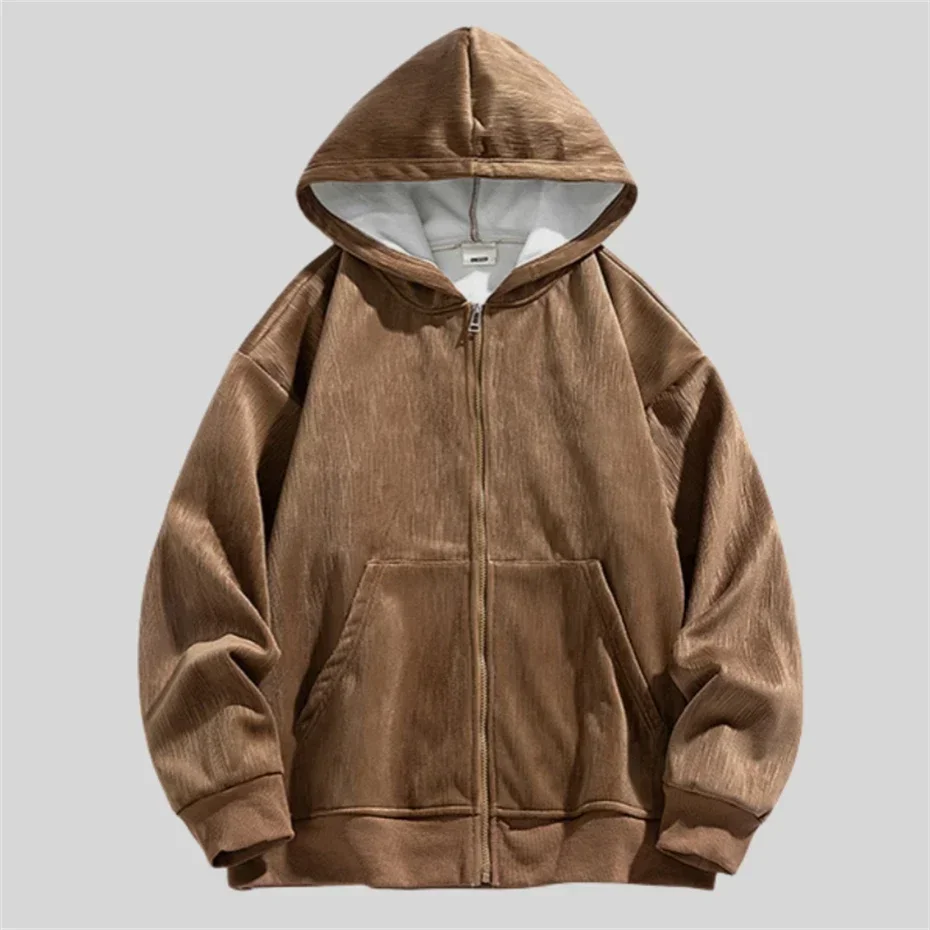 Zipper Vintage Hoodies Men Thick Fleece Warm Hooded Sweatshirts Mens Loose Solid Casual Hoodie Autumn Couple Pocket
