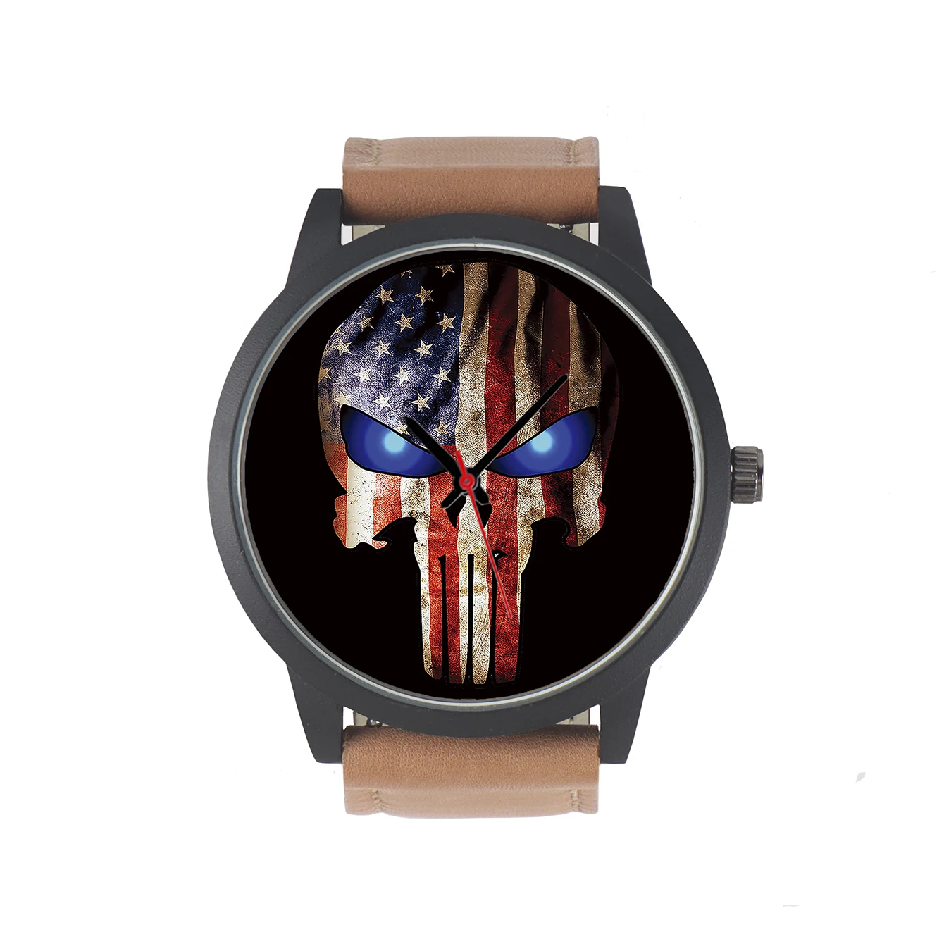 Factory Store Skull Mask Design Punk Style US Flag Clothing Matching Gifts for Friends Men's Battery Quartz Wrist Watch