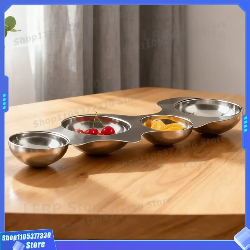 Modern Light Luxury Stainless Steel Fruit Plate Creative Snack Tray for Living Room Coffee Table Hotel Home Decor Ornament