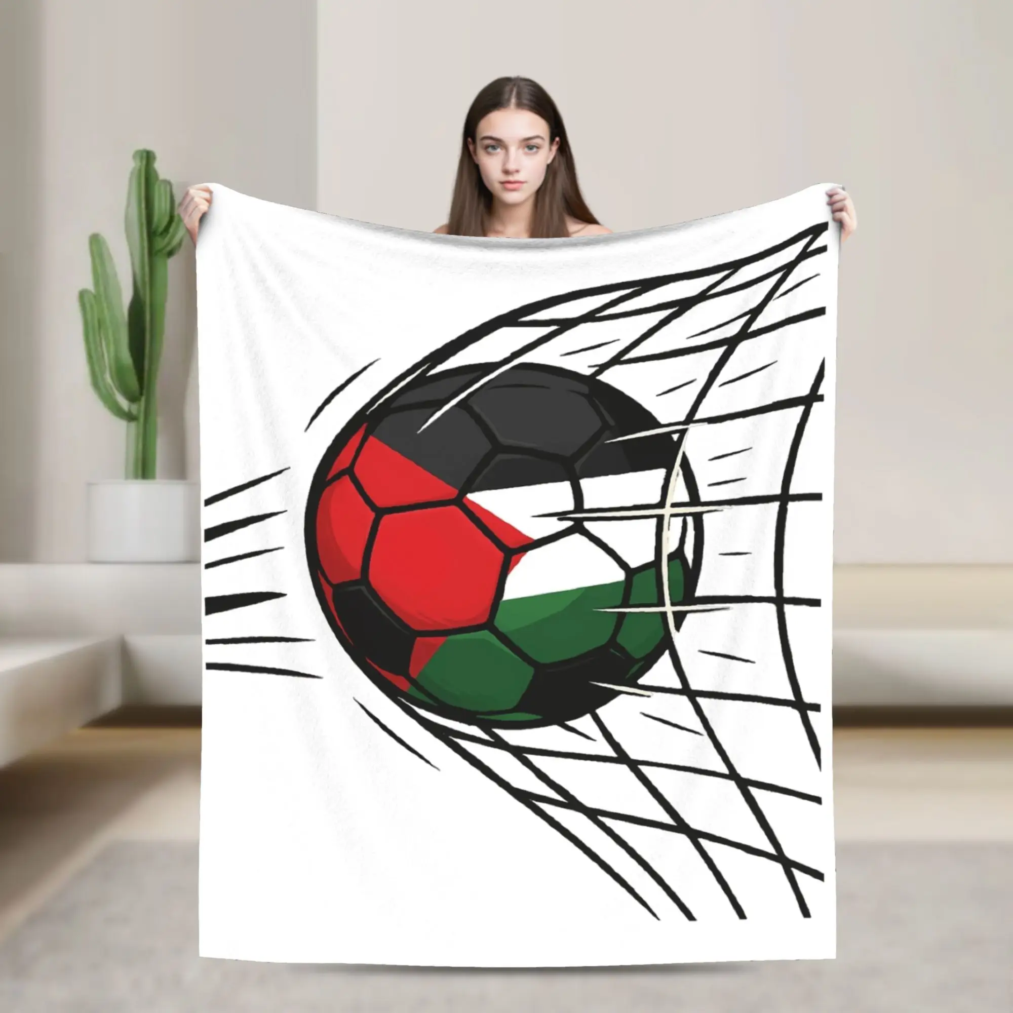 Palestinian Flag Soccer Plush Blankets Child  Flannel Throw Blanket For Outdoor Warm Customized Quality Bedspread Birthday Gift