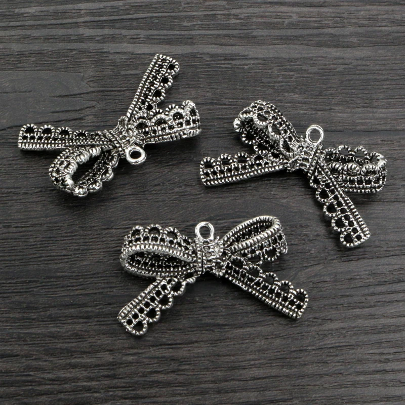 44x23mm 4pcs Antique Bronze Silver Colors Plated Bow Tie Handmade Charms Pendant:DIY for bracelet necklace