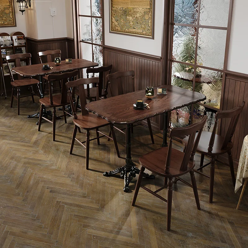 American retro cafe solid wood table and chair combination Internet celebrity western restaurant milk tea dessert baking shop ta