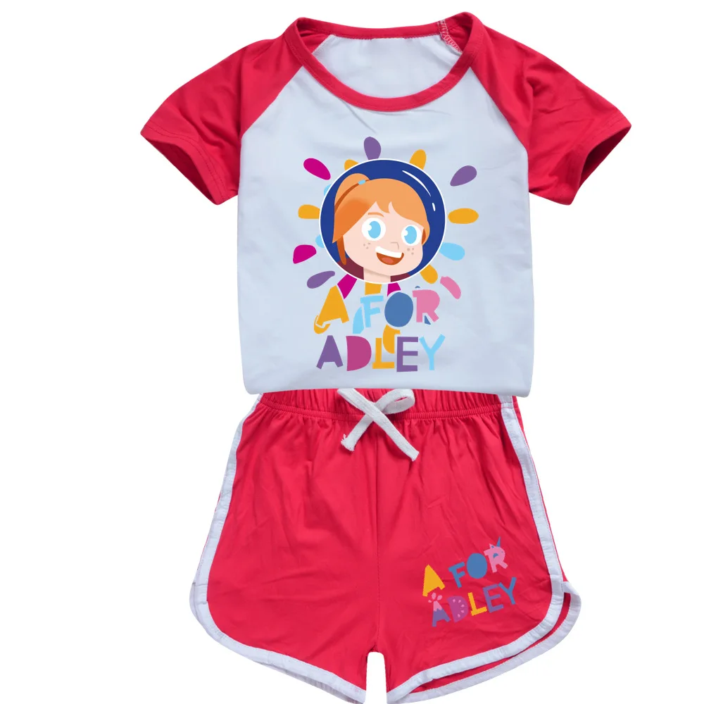 2024 A for Adley Girls Cartoon T-Shirt + Shorts Boys Casual Sports T-shirts And Shorts Suit Anime 2-Piece Kid's Clothing