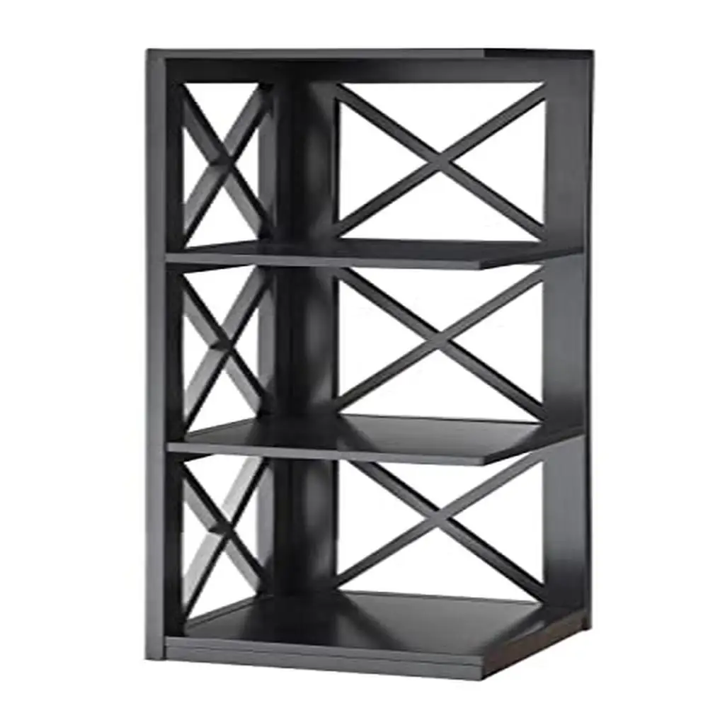 3 Tier Durable Black Corner Wood Bookcase Crossed 