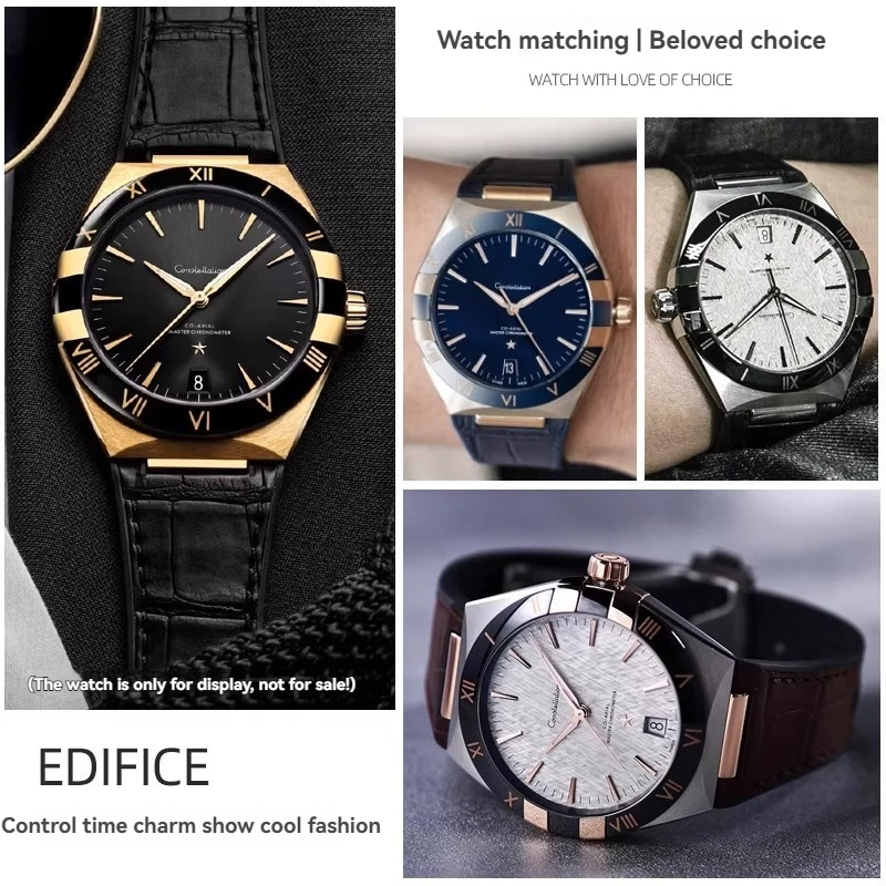 For Omega Constellation Series Leather Strap Men Manhattan Observatory 131.33 Rubber Bottom Watch Strap Black Blue Brown 25x14mm