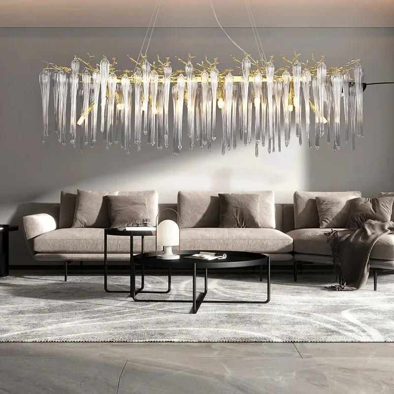 Modern crystal chandelier, dining room, living room, bedroom, luxurious golden long crystal ceiling chandelier YX456TB