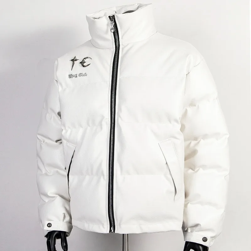 

Thug Club Leather Jackets Cotton-padded Jackets Real Photos Metal TC Logo Winter Men Women New Stand-up Collar Coat
