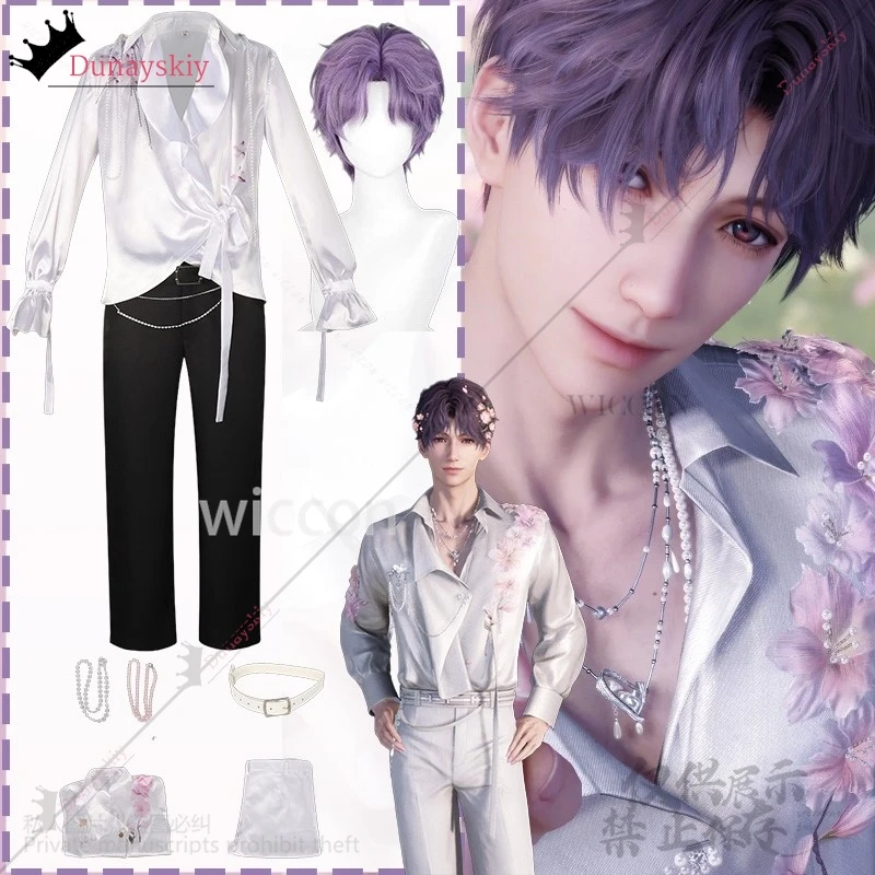 

Love And Deepspace Cosplay Rafayel Qiyu Costume Spring And Flower Elegant long-sleeved Shirt Necklace Trousers Wigs 코스프레