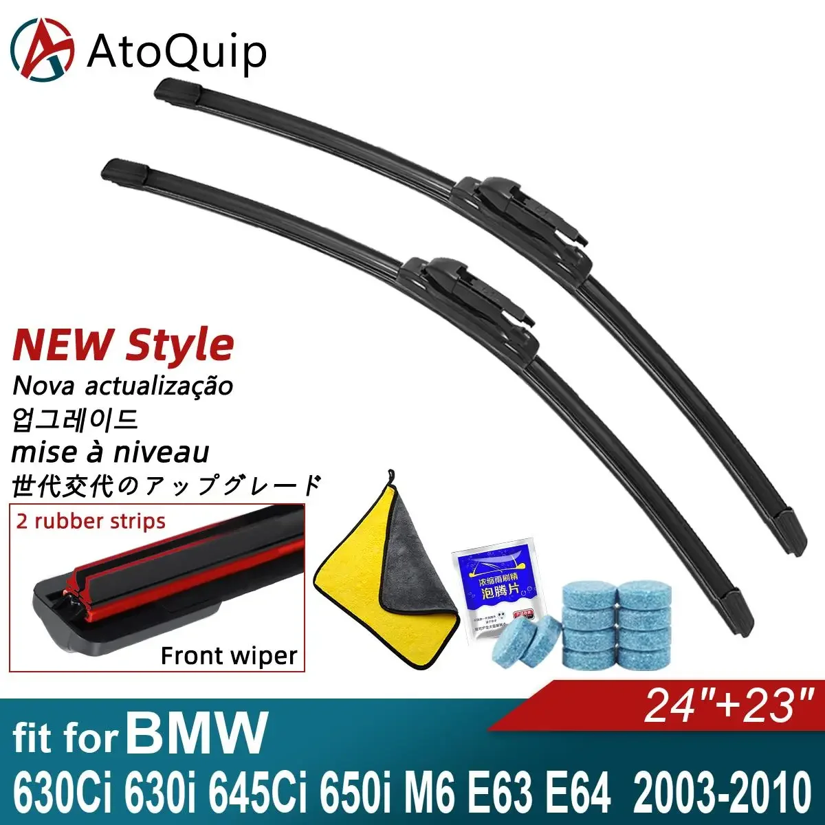 Double Rubber Car Wiper Blades for 2003-2010 BMW 630Ci 630i 645Ci 650i M6 E63 E64 Front Rear Windscreen Windshield