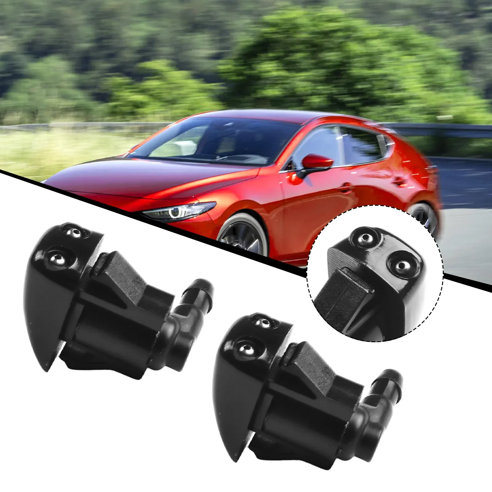 Jet Washer Nozzle Kit Parts Windscreen Wiper 2PCs ABS Plastic Accessories Fit For Mazda Jet Black High Quality