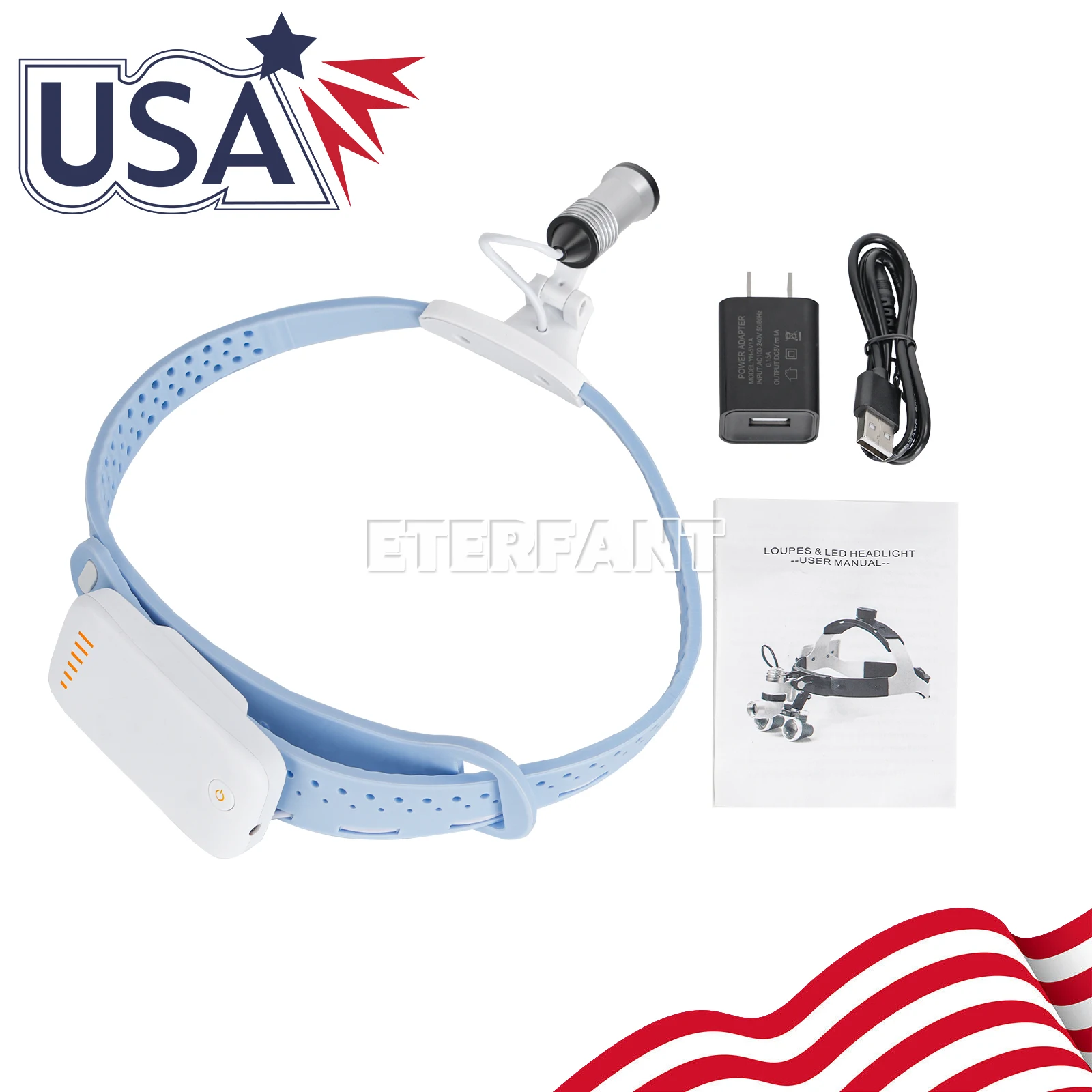 

ETERFANT 5W LED Portable Lightweight Silicone Headlamp Dental Surgery Medical Blue 1000-1600 LUX Adjustable