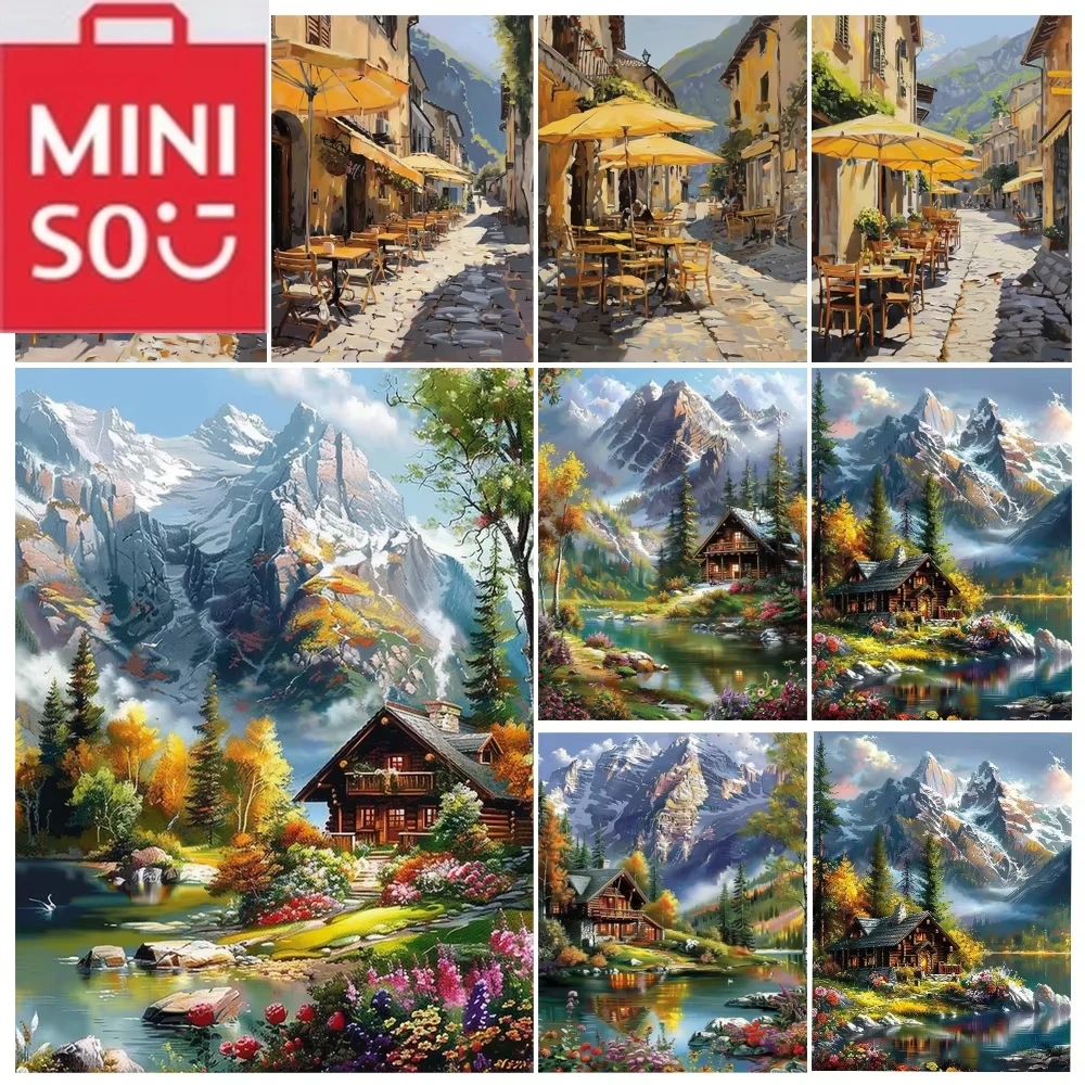 

MINISO картина маслом по номерам, рука, холм, здание, украшение дома, живопись, настенная картина для спальни, декор для комнаты, подарочная рамка