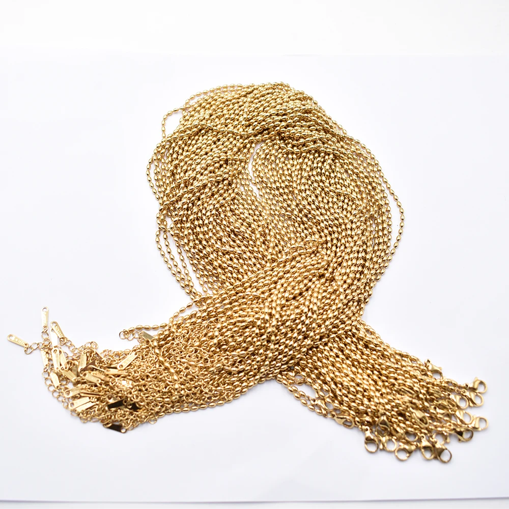 Großhandel Mode Goldfarben 2mm Edelstahl Reiskornkette Halsketten DIY Schmuck 40+5cm Ketten Set Großverkauf Zubehör – Detail 1