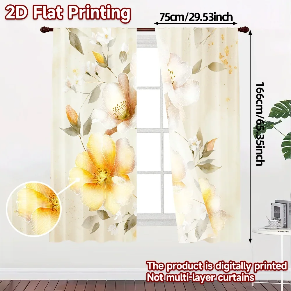 Gorgeous Yellow Floral Watercolor Curtain Pair 2pcs Botanical Drapes for Living Room Bedroom Window Decor Home
