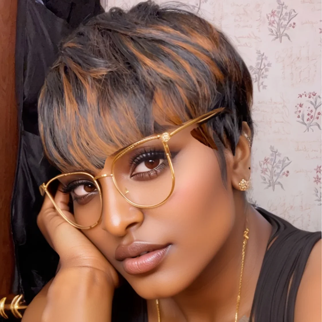 1B/30 カラーストレート人毛ウィッグピクシーカット人毛ウィッグ前髪フルマシンメイドウィッグオンブルカラーウィッグ