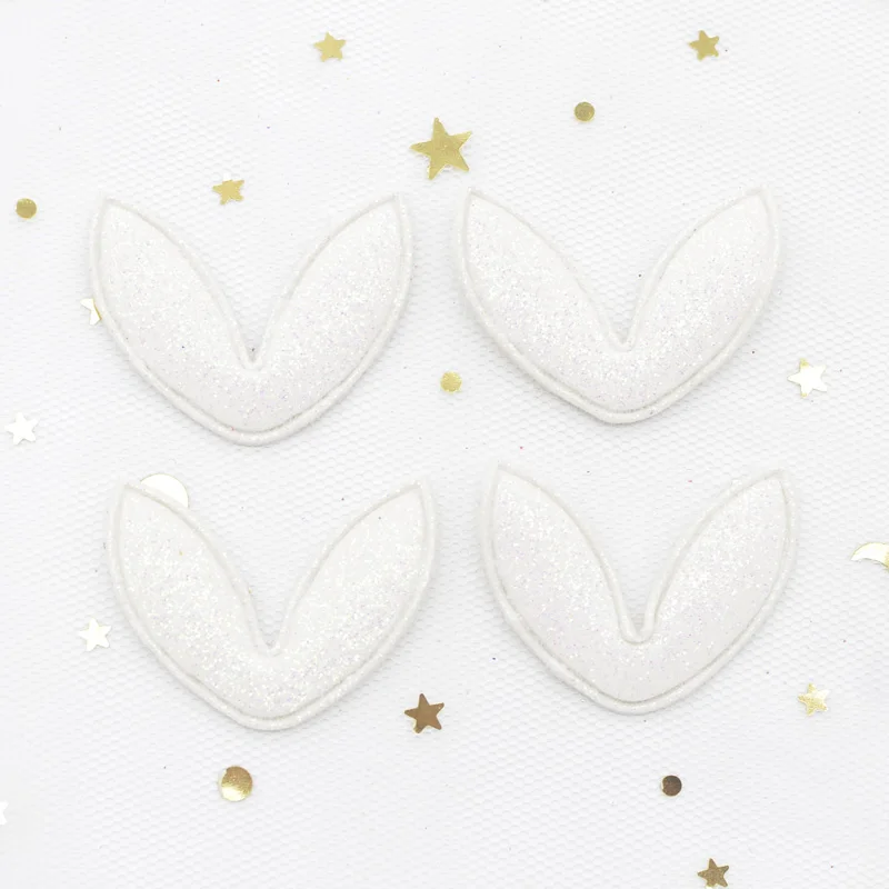 40Pcs 38*30mm Glitter Fabric Rabbits Ears Applique Padded Patches for DIY Hair Hoop, Clips, Band, Headdress, Hairdress Decor