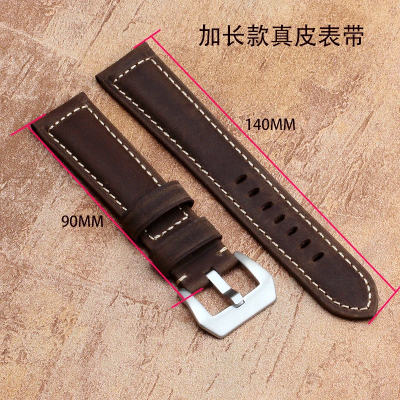 Elongated watch with Thick hand Men\'s leather strap For Panerai PA441 PAM01661 Vintage with thickened Watch Strap 22mm 24mm