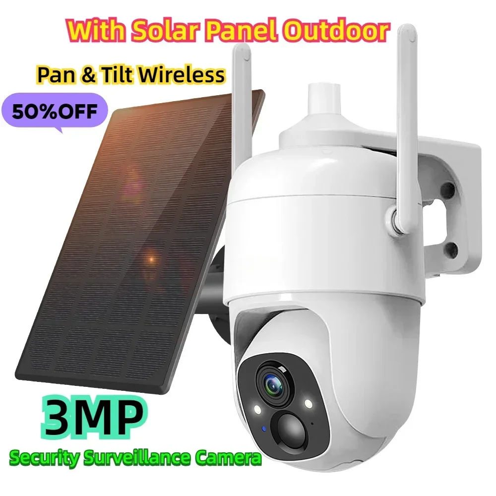 

With Solar Panel Outdoor Pan & Tilt Wireless 3MP Cloud AI WiFi Video Security Surveillance Camera Rechargeable Battery