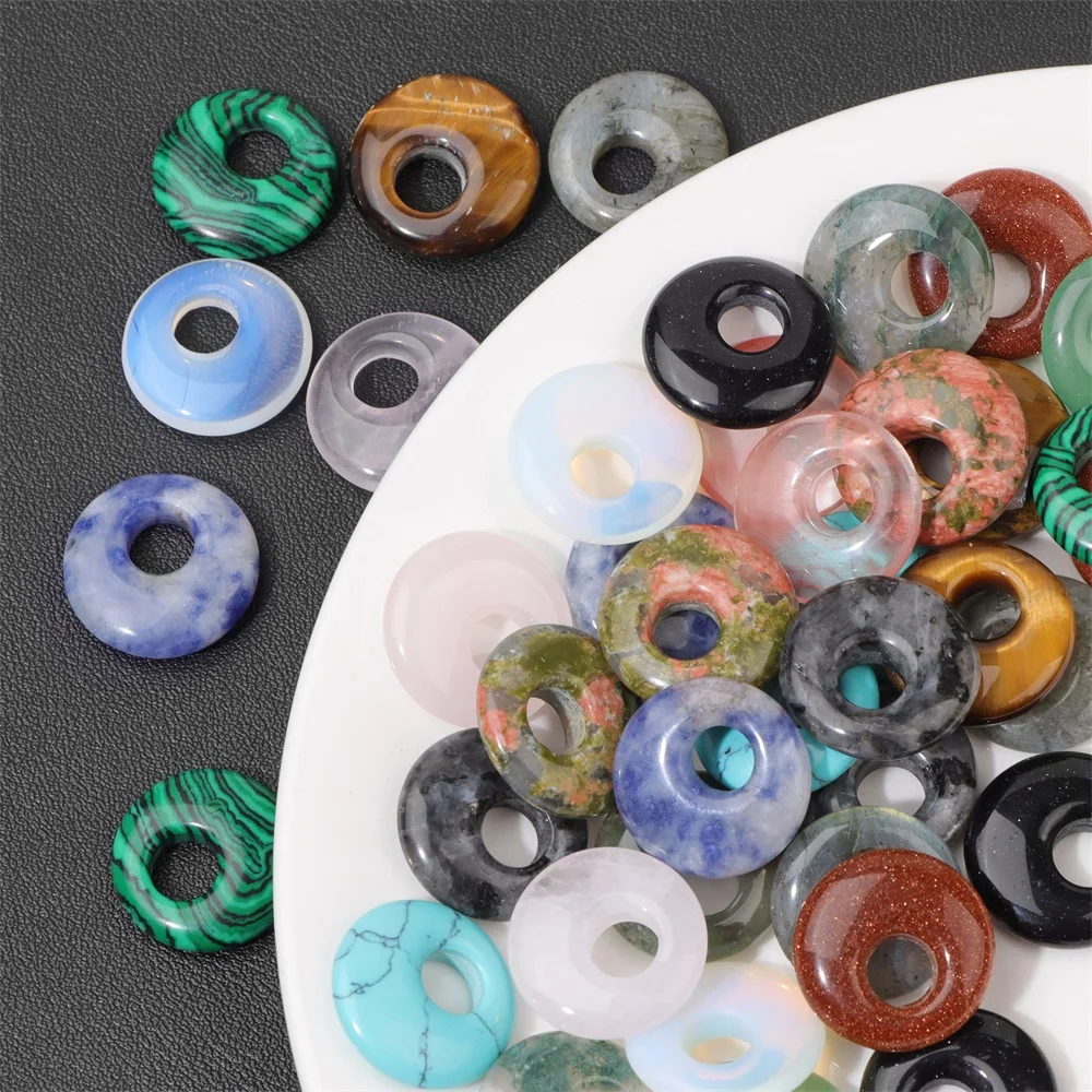 5PCS 18mm Big Hole Natural Stone Beads Round Donut Quartz Crystal Charm Beads for Jewelry Making DIY Accessries Wholesale