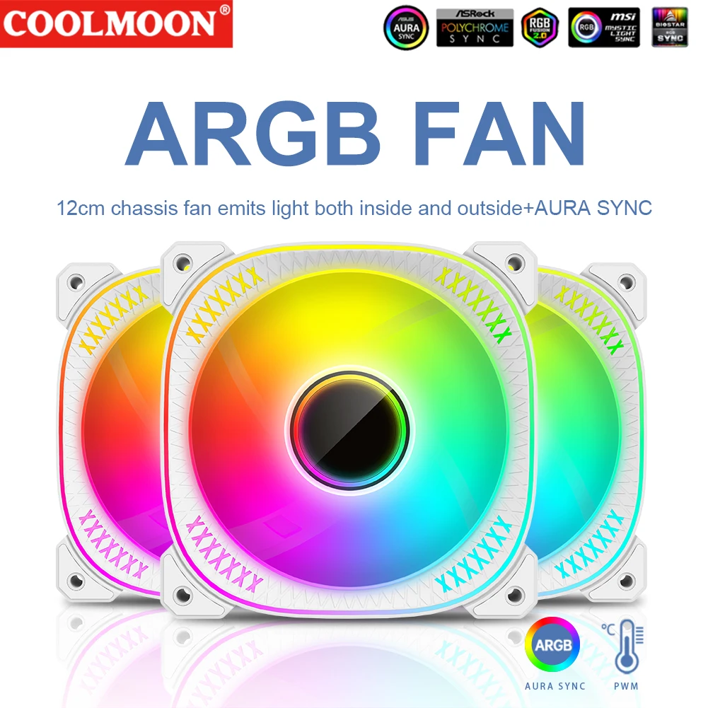 Coolmoon พัดลม argh PC 120มม. ชุดพัดลมเคสคอมพิวเตอร์ PWM 4PIN 5V 3PIN armb หม้อน้ำพัดลมทำความเย็นระบายความร้อน12ซม. lador