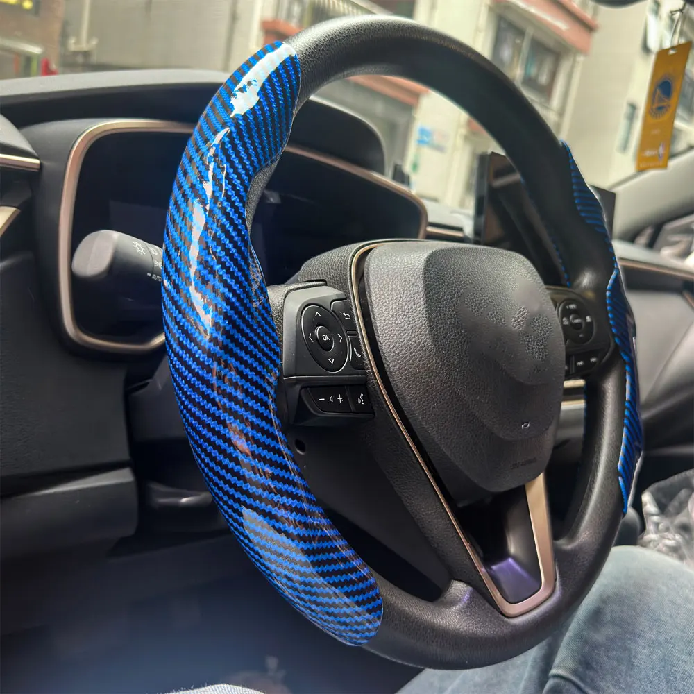 2PCS Laser Carbon Fiber Silicone Car Round Steering Wheel Cover Fiber Leather Wheel Booster Auto Cover Non-Slip Universal parts