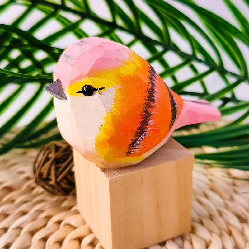 1pc Desktop Decoration Hand Carved Painted Bird Wooden Carving Fat Chirped Bird Wooden Sculptures Carving Small Animal Ornament