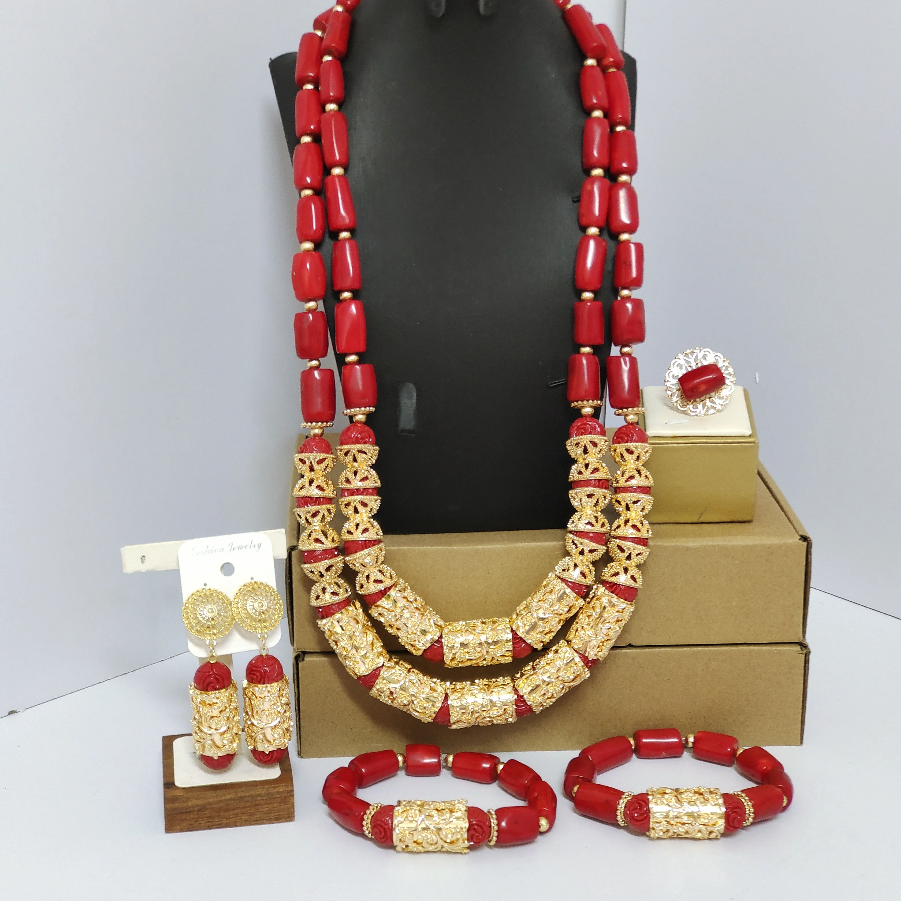 

Nigerian Wedding Coral Necklace Real Red African Beads Jewelry Sets