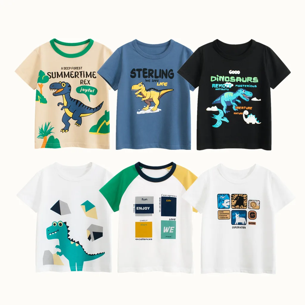 2025 Children Dinosaur  Cartoon T-Shirts Cute Cat Clothes for Boy 100% Cotton Kids Girls Short Sleeve Casual Sport Top Tees
