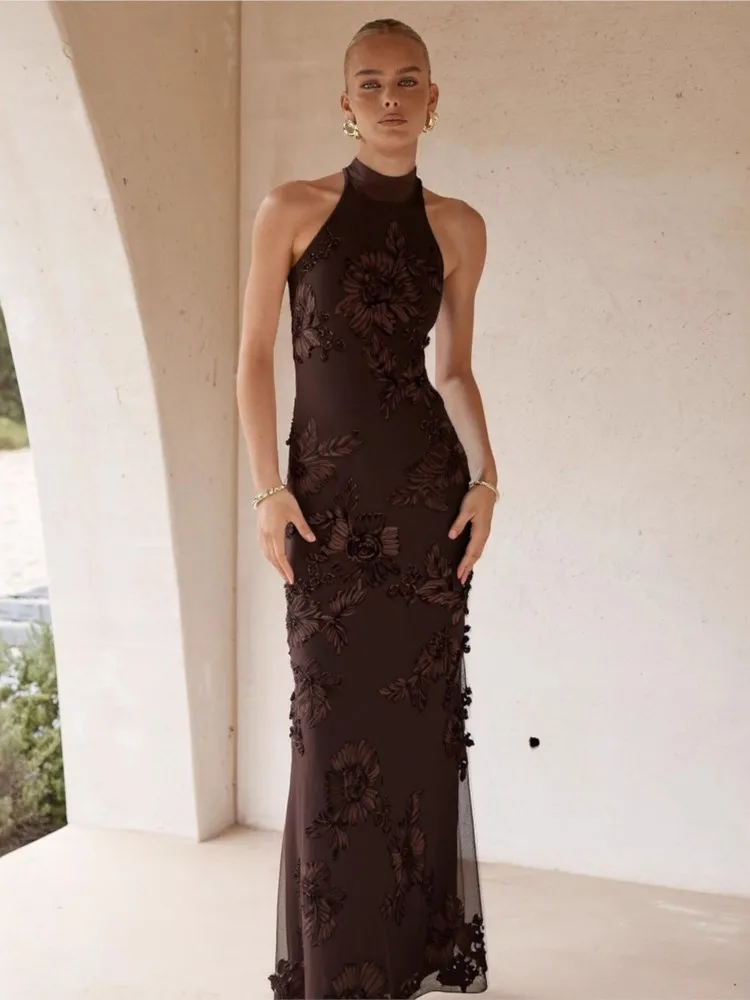 Elegant Women Dress Spring Summer Fashion Simple Halter Sleeveless Cinched Waist Maxi Bodycon Streetwear Soft Vestidos 2026