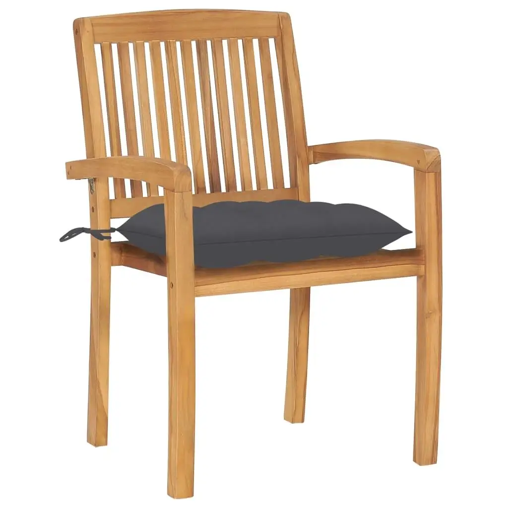 Tuinstoelenset van 6 grijze teakhouten buitenzitplaatsen met comfortabele polyester kussens