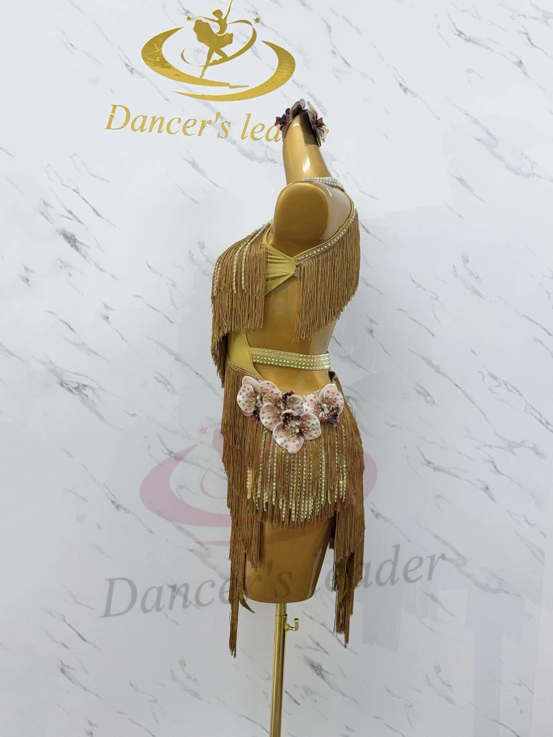 الرقص اللاتيني AB Stone أنثى الكبار الأطفال الراقية مخصصة زهرة شرابة الماس الأسود بركة السامبا أداء اللباس