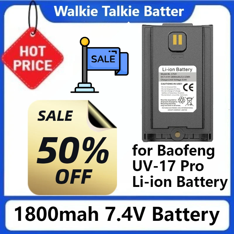 Rechargeable UV-17L UV-17 PlusV1 V2 Battery UV-17 Max for Baofeng UV-17 Pro Li-ion Battery DC 7.4V 13.32Wh 1800mah BL-17UV