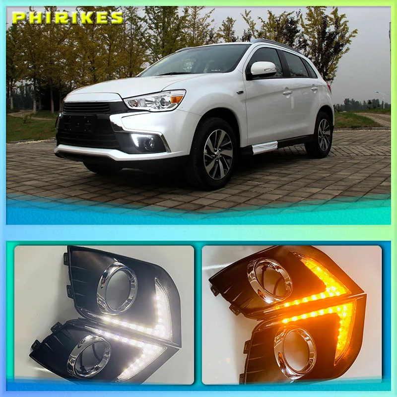 

LED Daytime Running Lights For Mitsubishi Outlander Sport ASX RVR 2016 2017 2018 2019 DRL Fog lamp cover with yellow signal