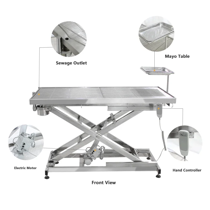 Pet hospital clinic stainless steel 304 electric lifting animal operation portable vet operating veterinary surgery table