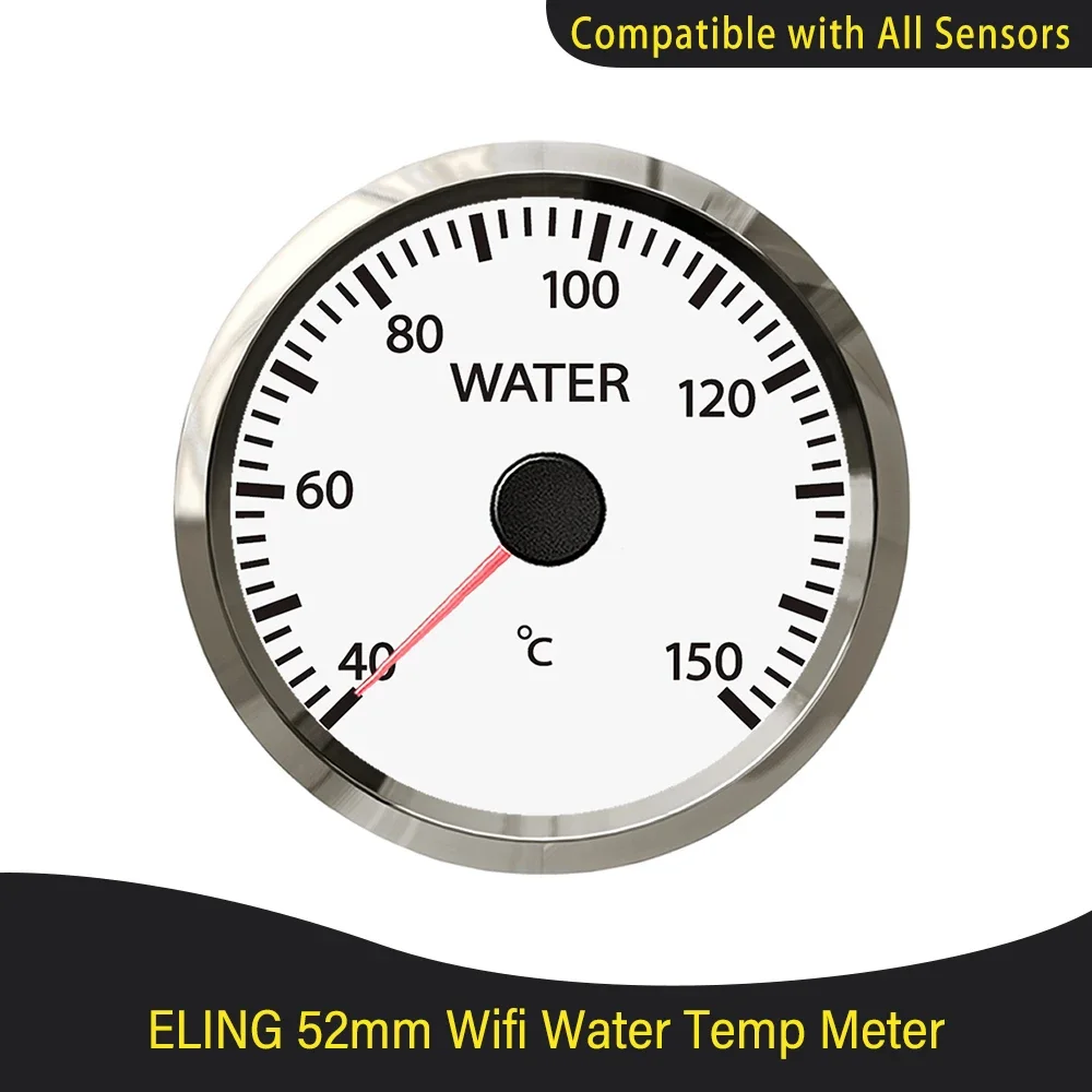 Universal 52mm WiFi Water Temp Meter 40-150℃ Compatible with All Types and Ranges Ohm Sensor White Yellow Backlight 9-32V